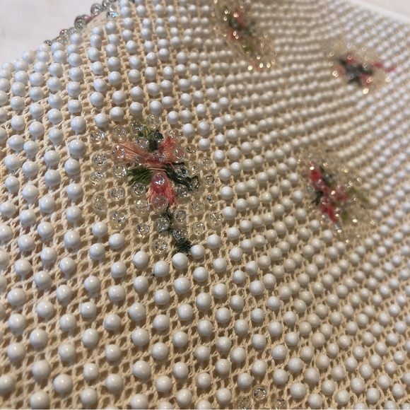 Vintage 1950s Reversible Cottagecore Ivory Floral Beaded Handbag - Picture 6 of 12